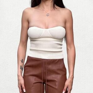 Meshki Elodie Strapless Cupped Spiral Knit Top in Ivory
